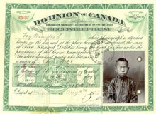 James Wing's 1923 head tax certificate.