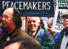 Norman Kember at February 2003 Stop-the-War rally in London.