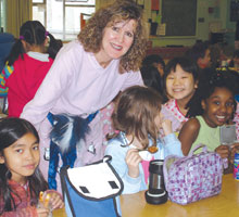 Students and Lia Dodge, education assistant, have embraced the Litterless Lunch program at Bayview School, Vancouver.