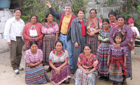 Group Shalom, a women's collective in Cantel, Guatemala. Along with Jean Morris are her husband Matthew Vyse, the women of the collective and Ken Kim of International Ministries personnel in Guatemala.