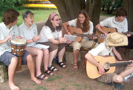 Camp Kintail staff singing before their commissioning service on July 1. The pictured are Jason Teakle, Jill Fergusson, Alicia Kwasney, Jo Taylor, Cory Vos and Graham Bracken.