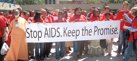 Delegates at the Ecumenical Pre-Conference at the XVI International AIDS Conference hold a rally in accordance with the conference theme: Faith in Action.