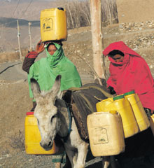 These women travelled several miles over some steep topography to fill those jugs.