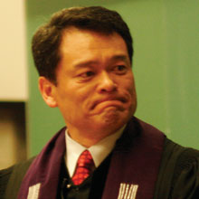 Moderator Rev. Cheol Soon Park responds to testimony from an abuse survivor.