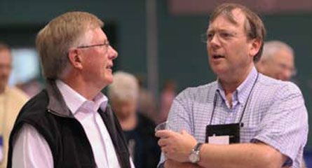 Stephen Kendall, right, with a PC(USA) delegate in San Jose, Calif. Photo - courtesy of the Presbyterian Church (U.S.A.)