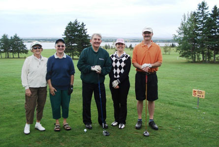 An ecumenical group of golfers came out, on what looks like a wonderful if slightly windy, September day to raise $16,000 for Camp Geddie, the Presbyterian camp in Nova Scotia. A great turn out, a great result, for the first ever Camp Geddie Golf Classic. Its best to get your name in for the second annual as soon as possible.  Pictured: Joan MacEachern, First United Church, Trenton, NS; June MacEachern, St. John's United, Moncton, NB;  Rev. Dr. Ken MacLeod, Salem United, River John, NS; Anne MacLeod, St. Andrews Presbyterian, New Glasgow, NS; Robert MacEachern, St. James Presbyterian, Truro, NS, Captain