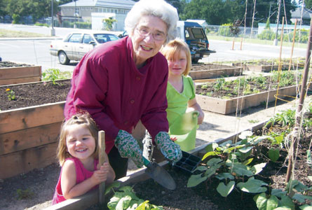 Community + Garden: Raised beds make it easy for multiple generations to produce mounds of vegetables.