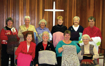 Knitting Mission: Chippawa, Niagara Falls, Ont., began its prayer shawl ministry in December with the dedication of over a dozen shawls which go to those needing a reminder of the warmth of God's love and God's healing hand on their shoulder. Back: Annie Clegg, Penny Turner, Dorothy McDonald, Vivian Lougheed, Nora Ball, Shirley Taylor Front: Joyce Morris, Joan Stamler, Linda Carter, Brenda Atkin.