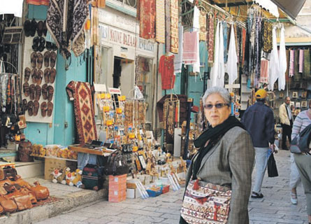 The author in a souk in the Old City.