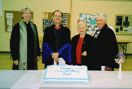 One Hundred and Sixty-four years at Knox, Guelph, Ont. Tori Smit, diaconal minister, Rev. Dr. M. Knowles of Hamilton, guest speaker, Jessie Bush, session clerk, and Rev. Thomas Kay celebrate.