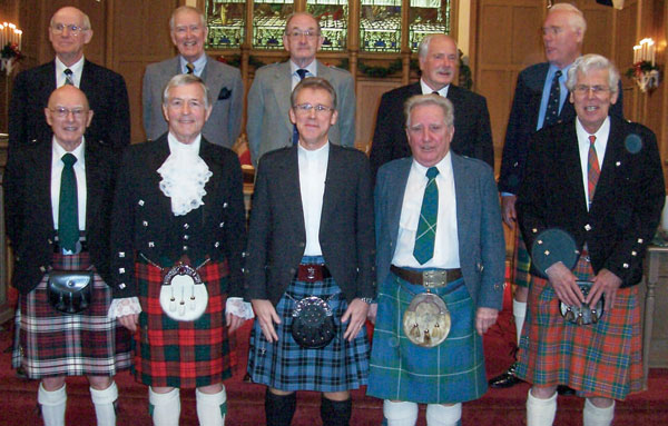 What is happening in this photograph? Logically it can only be St. Andrew’s Day celebrations; this one at Knox, Oakville, last November 30th, as part of the church’s 175th anniversary celebration.  Back, from left: George Gordon, Gordon MacPherson, Archie McCallum, Jim Barrie and Ian Buchanan. Front: Bill Browne, Robert Cruikshank, Rev. Mike Marsden, Gordon Hamilton and Alex McLean. (Missing from photograph John Jones.) 
