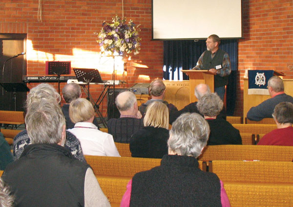 David Webber speaking at the rural church conference in Balclutha.
