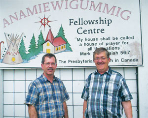Harvey Self with Henry Hildebrandt of the Anamiewigummig Centre in Kenora, Ont.