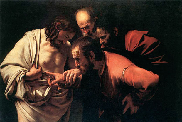 The Incredulity of St. Thomas, by Michelangelo Merisi da Caravaggio; 1601-1602; oil on canvas