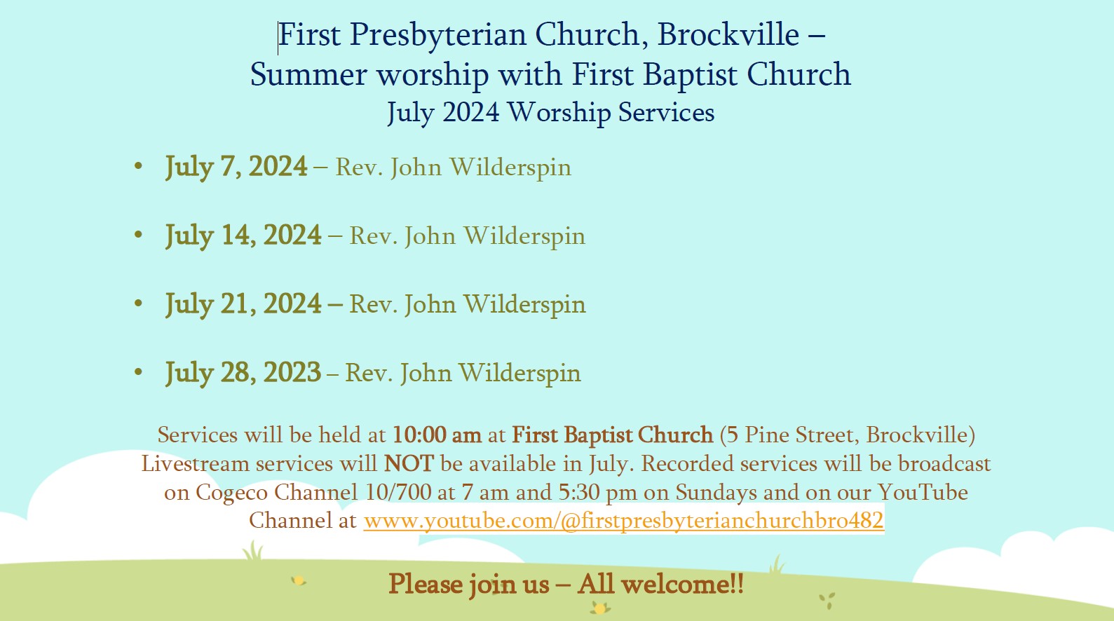 July 2024 Worship Services