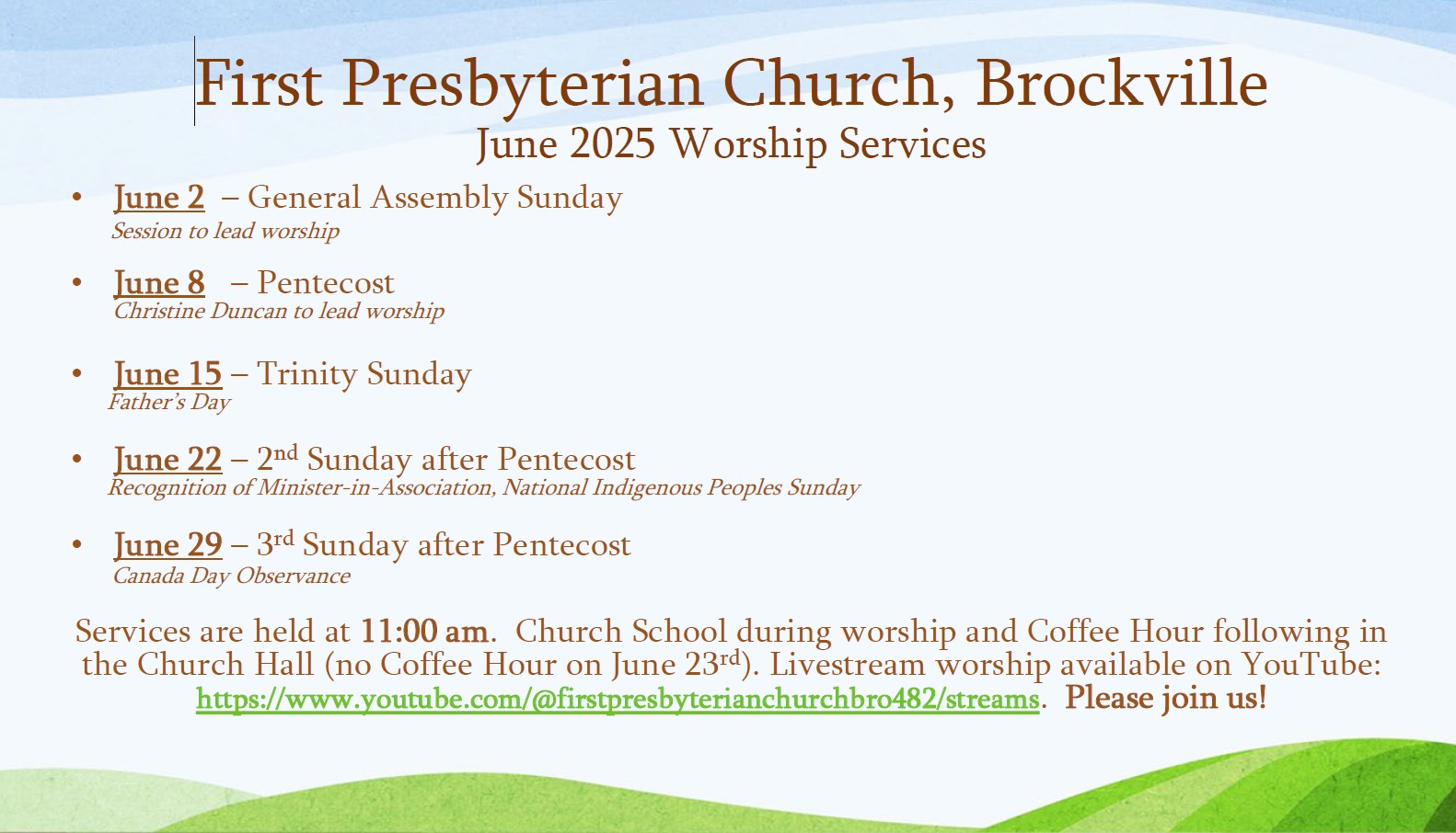 June 2025 Worship Services