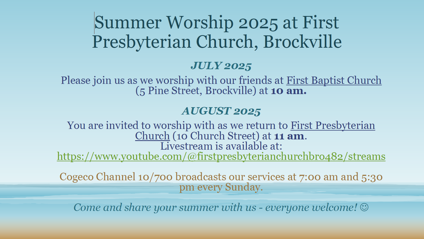 Summer Worship 2025 at First Presbyterian Church.