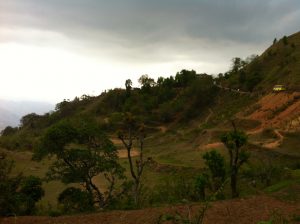 Dark and threatening skies above and rain spitting down at us